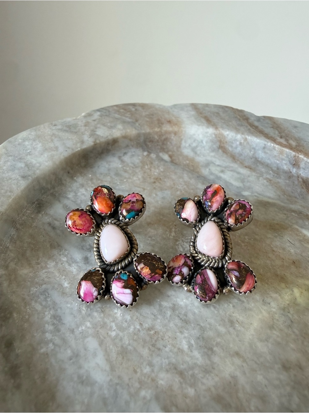 Krush Kandy Custom Artisan Pink Opal Copper Infused Sterling Silver Earrings
